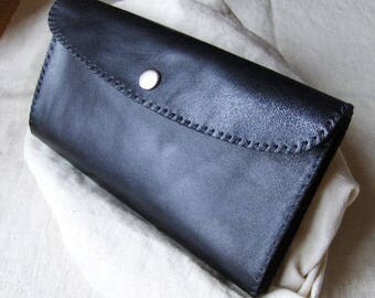hand stitched black leather pouch