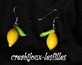 ears •citron •jaune.•cadeaux•bijoux• noel•kawaii Fimo•.boucles