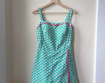 Gabar Playsuit 16 Floral Heart Green White Pink Blur Pinup Modern L