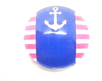 2 Navy Blue 20mm anchor glass cabochon