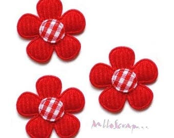 Set of 5 small fabric and red flowers embellishment scrapbooking, sewing. (ref.310) *.