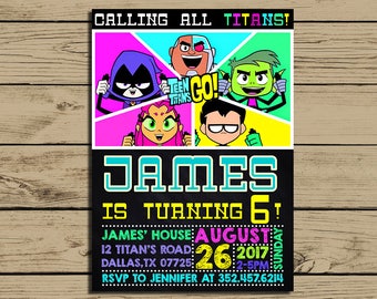 Teen Titans Go Invitation * Teen Titans Go Birthday Invite * Teen Titans Go Birthday Party Chalkboard Invitations * Personalized * YOU PRINT