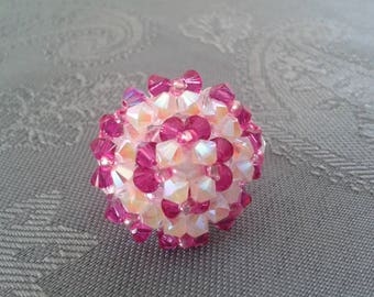 Ring White and Fuschia Swarovski Crystal beads