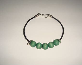 SAM wooden round leather cord men bracelet