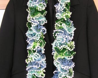 Green and blue scarf with white PomPoms, mothers day gift