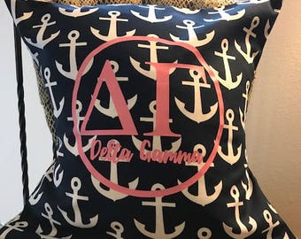 Delta Gamma Pillow Anchors Navy Pink White Personalized w/ Sorority, Name, Team, Initials, Monogram, Etc. FREE