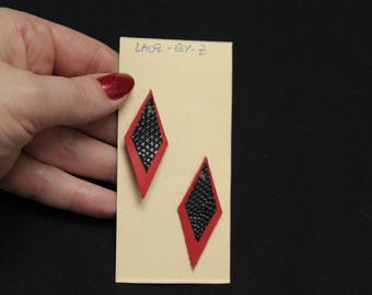 Red and black Loxos cow and lizard leather earrings