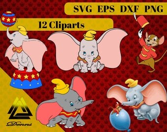 Dumbo Clipart –12 (Svg, Eps, Png, Dxf Files) 300 PPI, Vectorial Images, Dumbo svg, T-Shirt Design,Dumbo Printable , Dumbo kids