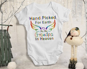 Hand Picked For Earth By My Grandpa In Heaven colourful baby onesie bodysuit baby onesie for game fan gift for new born.High quality print