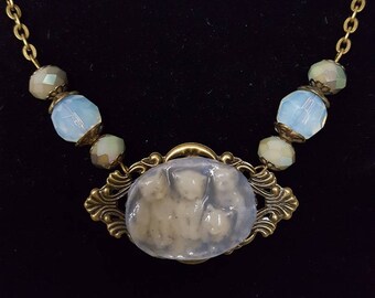 Necklace 4 cats gray-blue