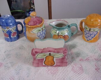 Vintage Guyroc Ceramic sugar creamer napkin salt pepper table set