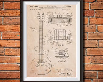 Gibson Les Paul Guitar Patent Print, Guitar Player Gift, Guitars Patent Poster, Guitar Art Poster, Musician Gift, Gift for Guitarist