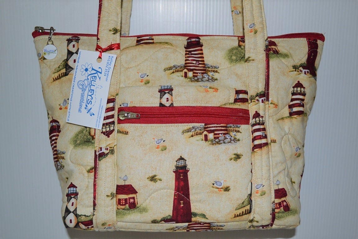 Quilted Fabric Handbag Purse with Beautiful Lighthouses