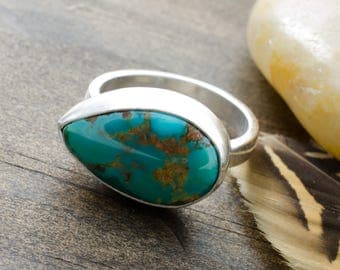 Turquoise Ring. Teardrop Ring. Turquoise Gemstone Ring. Royston Turquoise. December Birthstone. BirthstoneJewelry. Size 7 Ring
