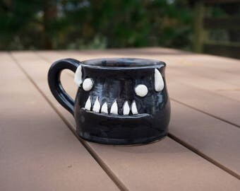 hand thrown, ceramic demon mug