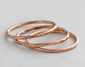 Rose Gold Stacking Ring, Rose Gold Ring in Hammered, Line Hammered or Faceted, Rose Gold Band, Thumb Ring, Ring Set, Knuckle Ring, Audrey