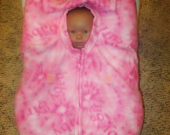 Baby Girl Pink tie dyed fleece infant baby car seat cover with full zipper & weather flap. Great Gift. Every newborn baby needs protection.