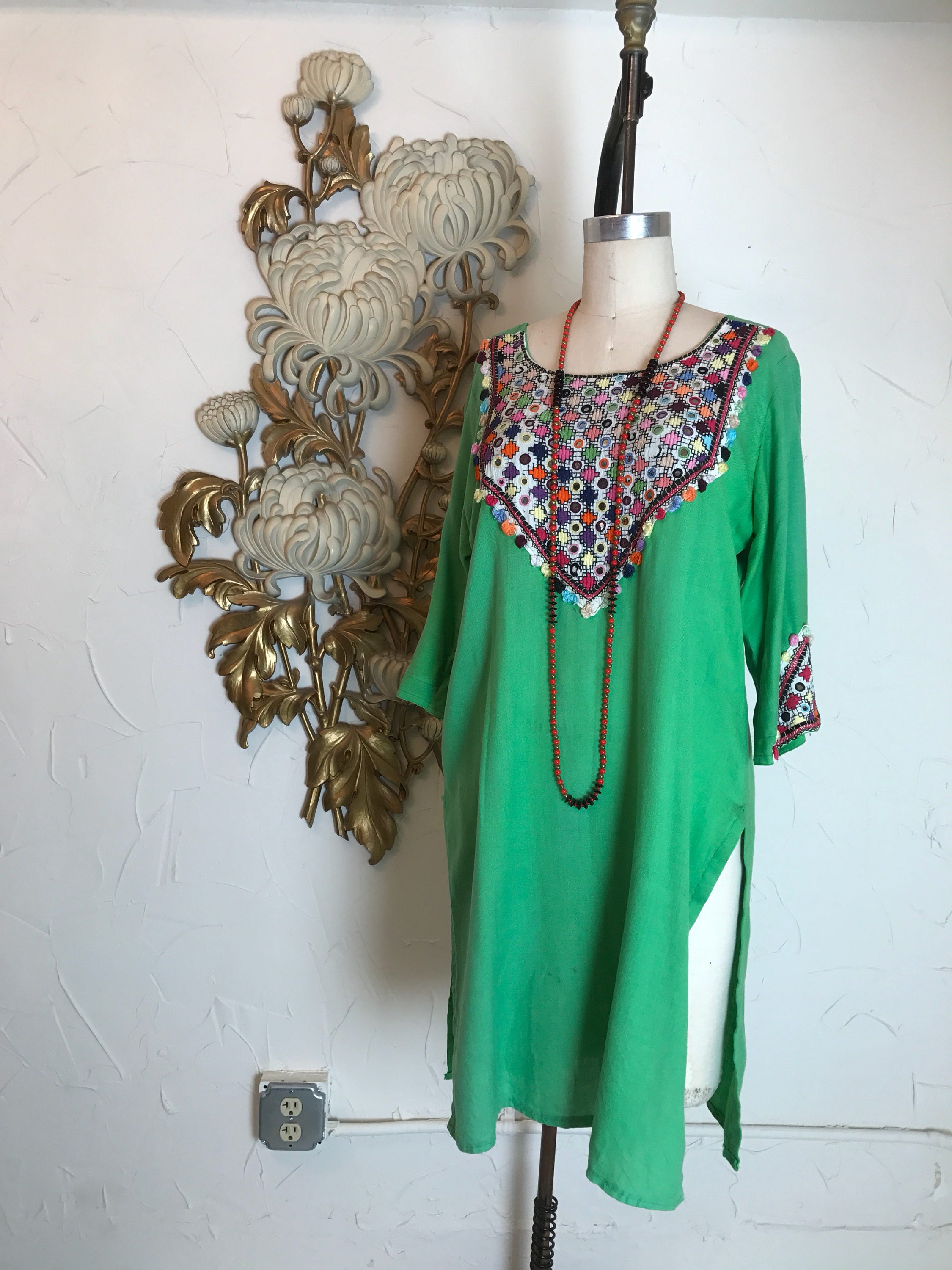 1970s tunic ethnic tunic 70s blouse green tunic indian blouse