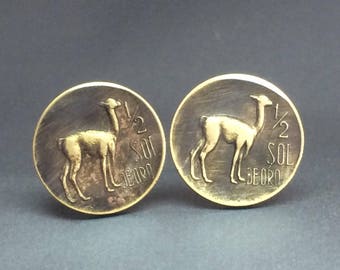 Peru coin cufflinks 1/2 Sol De Oro Llama Lama 22mm