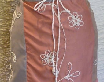 Handmade Skirt, Upcycled Clothing, soft fabric,embroidered flowers,drawstring waist,wooden beats,short skirt,recycled pillowcase,hippie boho