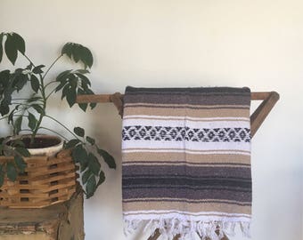 Vintage Mexican Blanket, Striped Mexican Serape, Lightweight Blanket for Beach, Couch, Camping