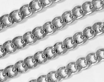 5 ft Platinum color plated curb chain, purse chain, heavy iron curb chain 11x8mm