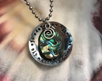 Moana Necklace, Handstamped Aluminum Abalone Shell, Heart of Te Fiti Necklace, Disney Princess Moana