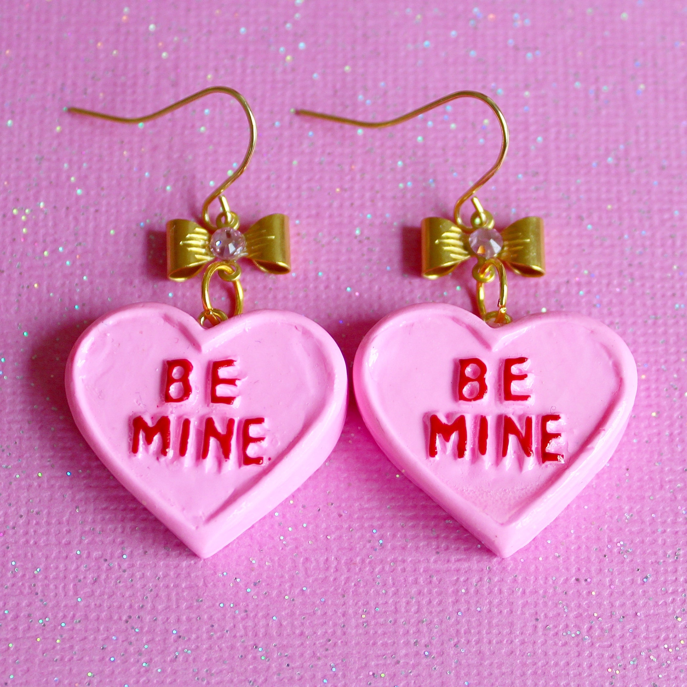 Conversation Heart Earrings Valentines Day Earrings Pink