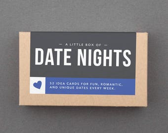 Date Night Jar. 52 Fun Date Night Ideas, Date Night Cards, Date Night Box. Engagement, Bridal Shower, Wedding Gift. "Date Nights" (L5DAT)