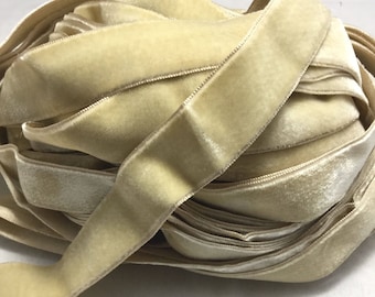 Vintage French Rayon VELVET Ribbon - Satin Back - ECRU TAN -by the yard- 3/4 inch