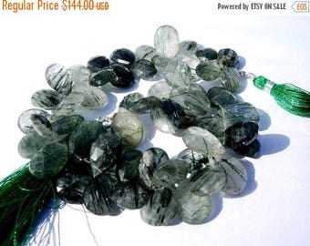 50% Off Sale Full 8 Inches - Finest Quality Greenish Black Rutilated Quartz Faceted Pear Briolettes Size 13x10 - 15x11mm Natural Stone Whole