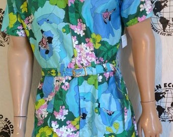 Mens Romper shorts 42 L flower power hipster Anna Herman USA jumpsuit cotton