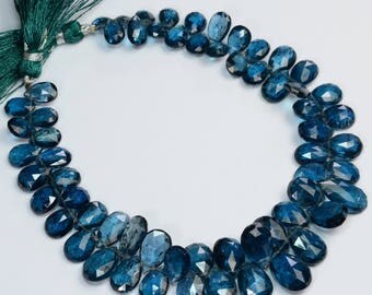 Imperial LARGE Teal Kyanite Faceted Pear Briolette Beads 9.7" Strand
