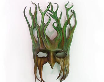 Tree Leather Mask greenman forest green man Ent Groot Treebeard 15" tall