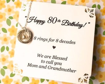 80th BIRTHDAY Gift for Mom Eightieth Birthday for Grandma 8th Anniversary Gift POEM Sterling Silver 8 Rings for 8 Decades Connected Rings