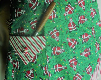Toddler Apron, Christmas pattern, reversible, READY to ship.
