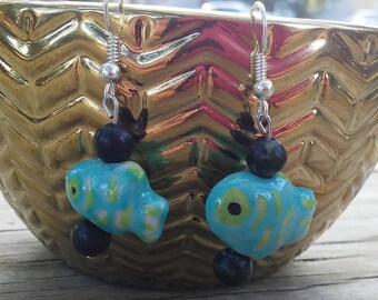 Handmade Ceramic Fish Beaded Earrings