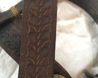 Antique Tooled Leather Headstall. Brown. Repurposing. Bridle