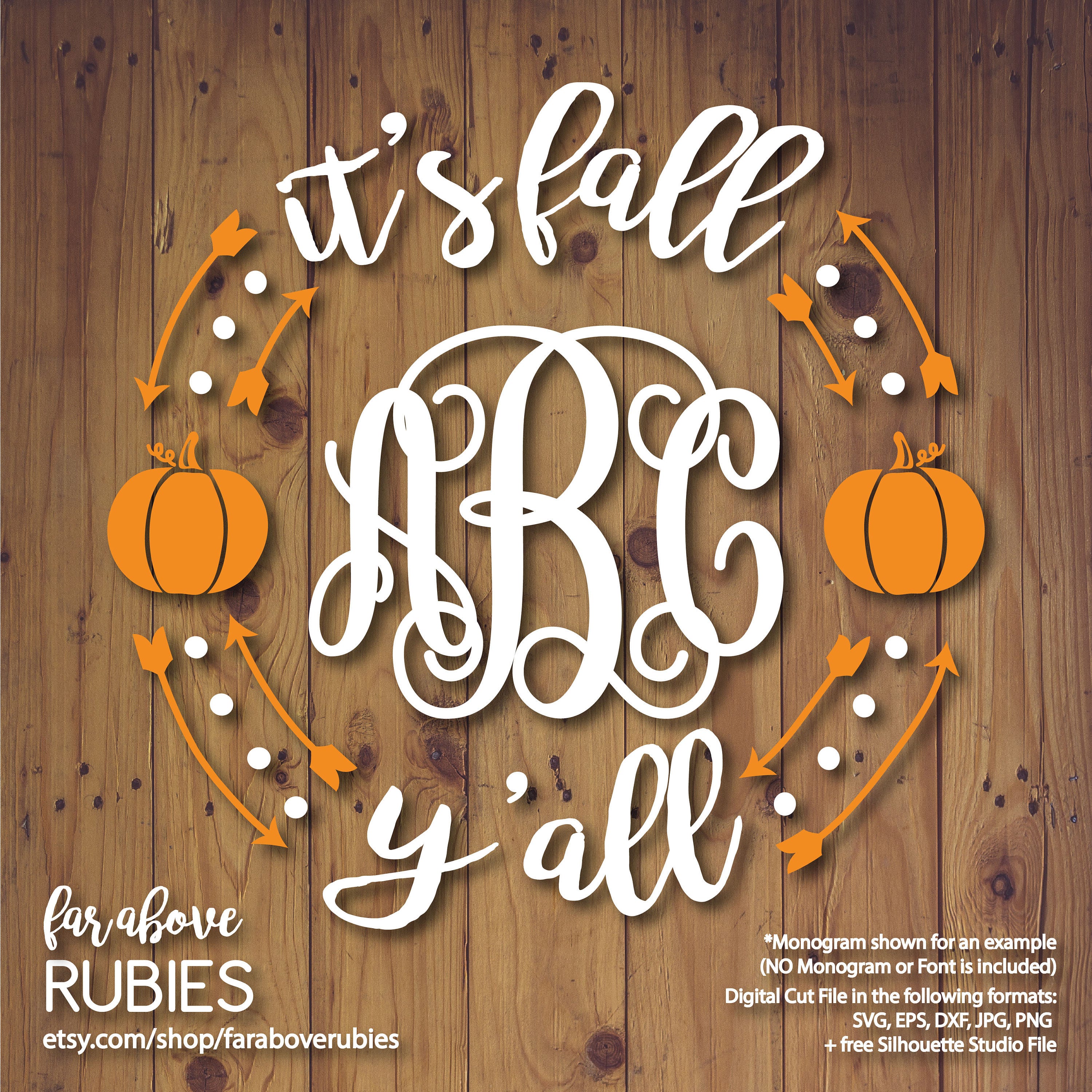 Download It's Fall Y'all Monogram Wreath with Pumpkins (monogram ...