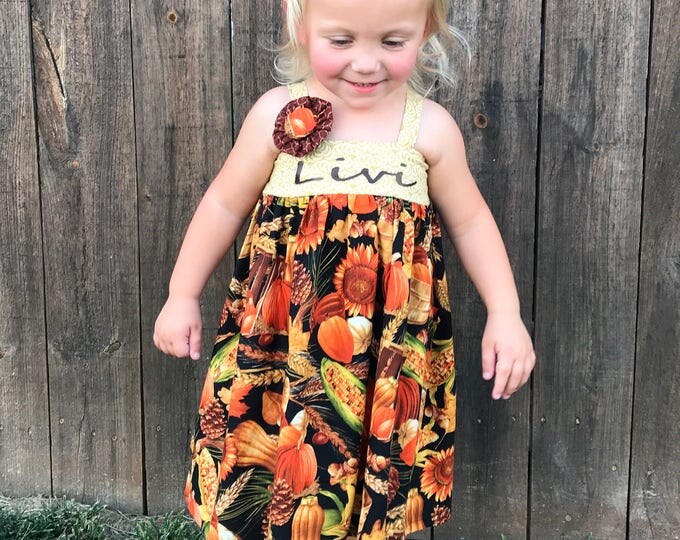 Thanksgiving Dress - Girls Personalized Dress - Fall Birthday - Baby Girl Dress - 1st Birthday Dress - Toddler Dress sizes 6 months to 8 yrs