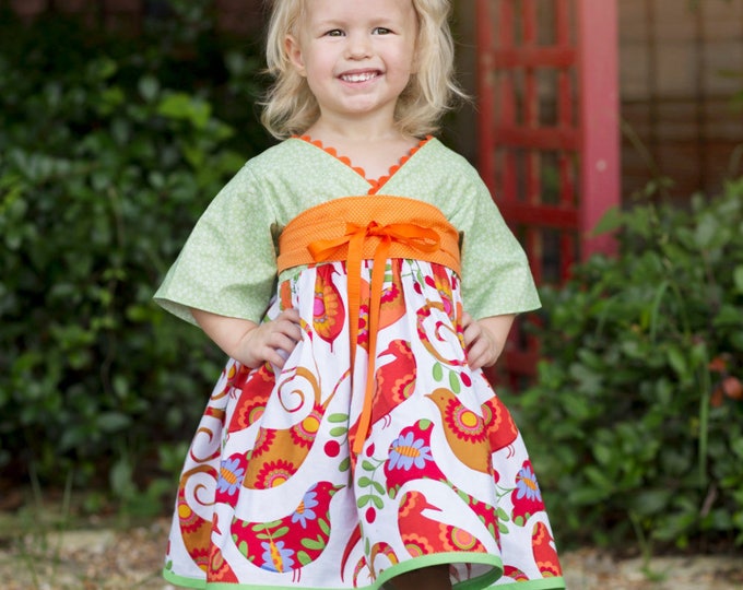 Little Girls Dress - Birthday Dress - Girls Twirl Dress - Pretty Bird Fabric - Birthday Outfit - Toddler Girl Clothes - 12 mos to 14 yrs