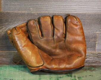 Vintage Leather BASEBALL GLOVE- Sports Decor- Sport Memorabilia- Antique Glove Sports Bar- E7