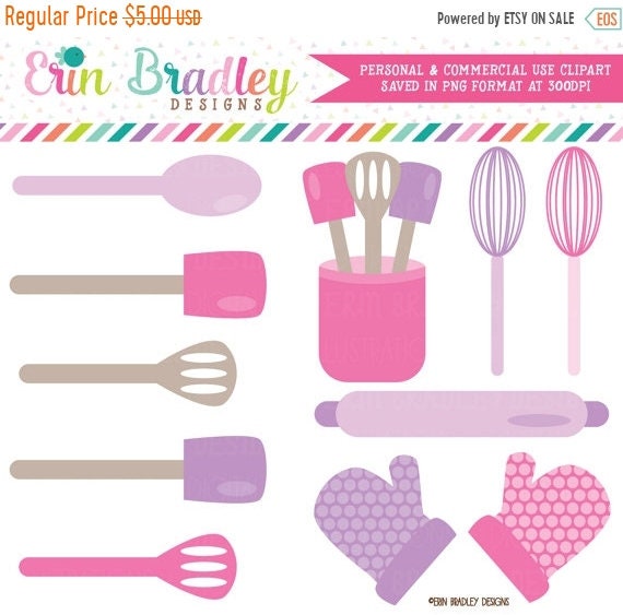 80% OFF SALE Baking Kitchen Clipart Graphics Pink & Purple Cooking ...