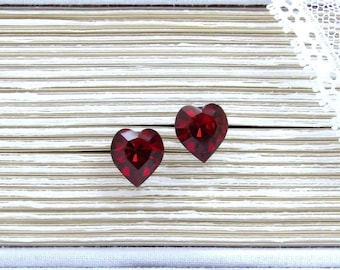 Red Heart Earrings Crystal Heart Studs Large Heart Studs Heart Stud Earrings Surgical Steel Studs Heart Jewelry