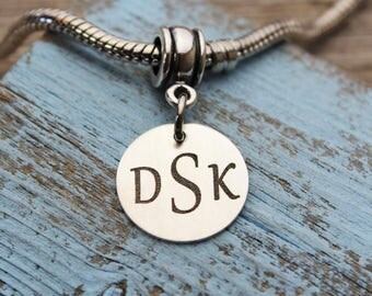 Monogrammed Charm, Fits Pandora, Sterling Silver