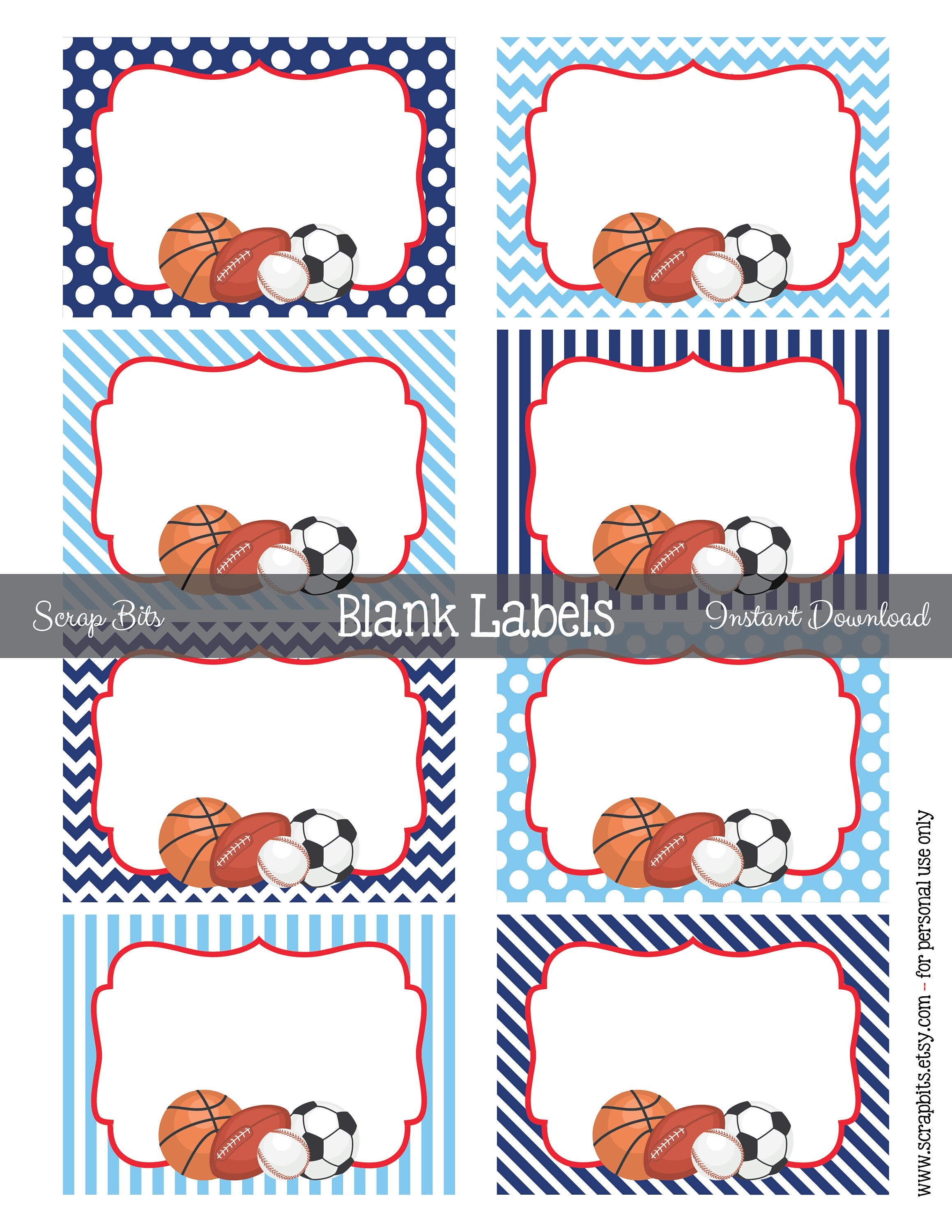 Instant Download . Printable Sports Labels Printable Blank