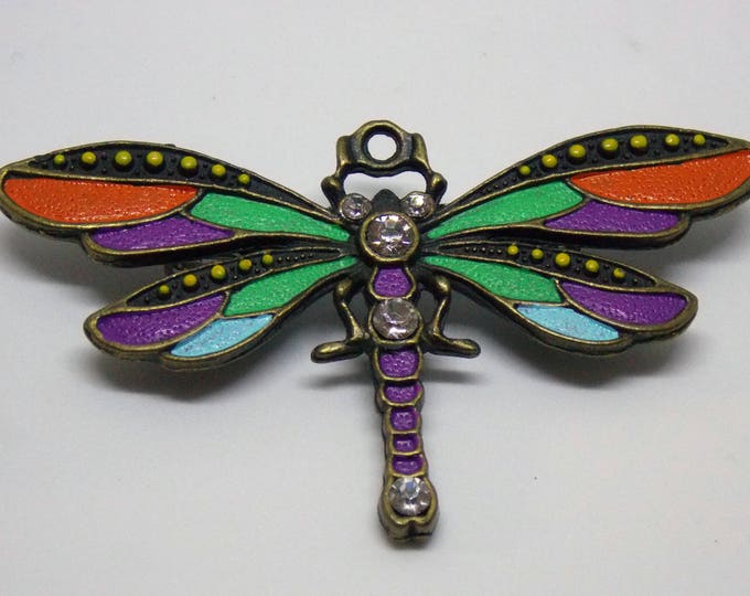 Dragonfly Brooch Rhinestone Hand Painted Bronze Dragonfly Jewelry Art Nouveau Pin SteamPunk Flying Insect Brooch Insect Pin