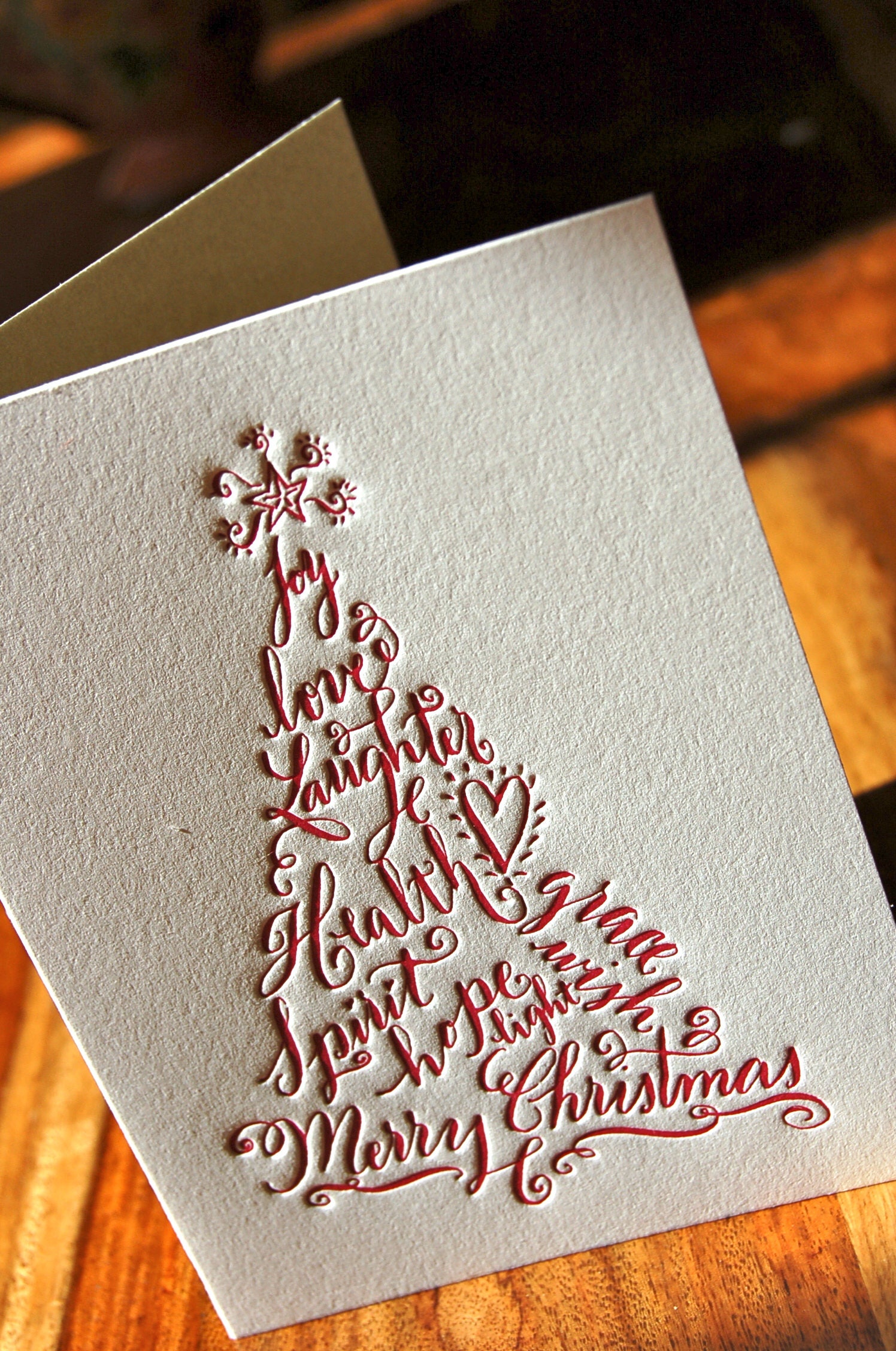Christmas Cards Featuring Calligraphy Christmas Tree in Red