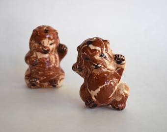 Vintage Marbled Bear Salt and Pepper Shakers
