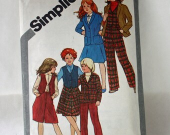 1980s, Vintage Sewing Pattern, Simplicity 5250, Girl's Size 8, Skirt, Culottes, Straight-Leg Pants, Lined Vest and Unlined Jacket